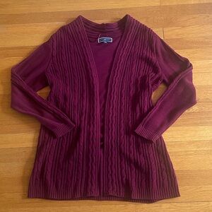 Karen Scott Cable Knit Open-Front Burgundy Maroon Cardigan Size Large